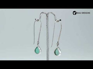 Wholesale sterling silver pear hook earrings with Green Chalcadoney stone