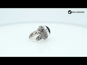 Sterling Silver Sapphire Quartz Ring With Balinese Engraved Band