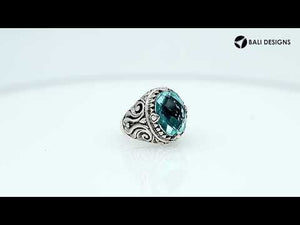 Blue Topaz Quartz Oval Sterling Silver Balinese Ring Handcrafted In Indonesia