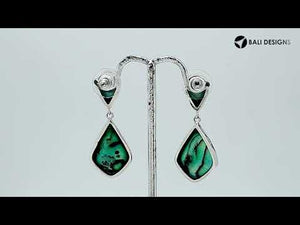 Abalone Shell silver geometric drop earrings with polished finish