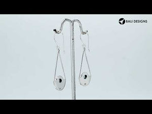 Blue Topaz Quartz triangle silver earrings with beaded frame design