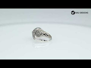 Sterling Silver ornate statement ring with Green Amethyst Quartz and intricate Bali-style detailing.