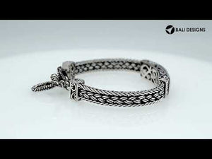 Sterling silver bracelet with Mother Of Pearl inlay and toggle lock handcrafted in Bali.