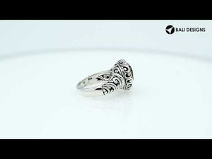 Wholesale sterling silver ring with Green Amethyst Quartz double stones and Balinese scroll design