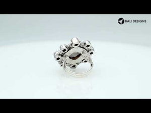 Sterling Silver Ring With Smoky Quartz, Peridot Quartz, And Pearl, Designer Cluster Ring, Mirror Polished Antique Finish