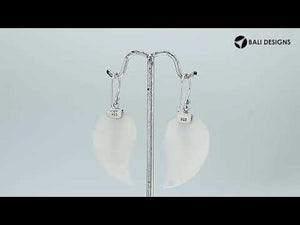 “Wholesale Mother of Pearl leaf earrings with sterling silver wave accent – handcrafted Bali artisan dangle jewelry”