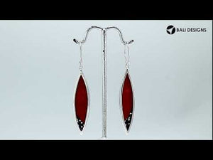Red Coral Long Marquise Silver Earrings For Wholesale