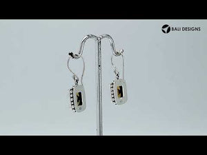 Cushion Citrine Quartz silver drop earrings with artistic beaded frame