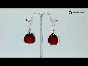 Wholesale Sterling Silver Red Coral Drop Earrings With Filigree Accents