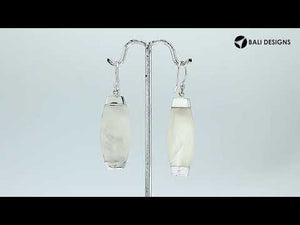 Sterling silver earring with Turquoise Shell long curved drop design, handcrafted wholesale jewelry from Bali