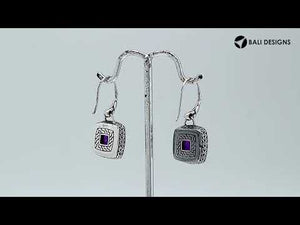 Wholesale sterling silver square earrings with Amethyst Quartz and beaded frame detailing.