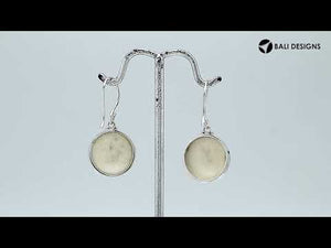 Sterling Silver Bone Moon Face Round Drop Earrings With Polished Bezel Design