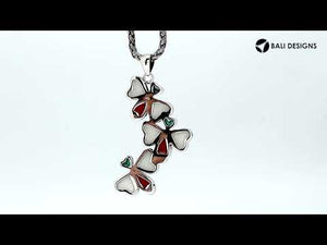 Abalone Shell, Coral, And Mother Of Pearl 925 Silver Triple Butterfly Pendant For Wholesale