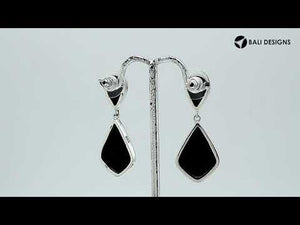 Black Shell silver geometric drop earrings with polished finish