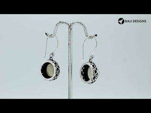 Sterling Silver Bali Handcrafted Round Drop Earrings With Mabe Pearl And Oxidized Detailing