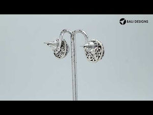 Wholesale Sterling Silver Bali Swirl Pearl Stud Earrings With Oxidized Detailing Handcrafted In Bali