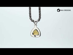 Sterling Silver Citrine Quartz Trillion Pendant with rope bezel handcrafted in Bali