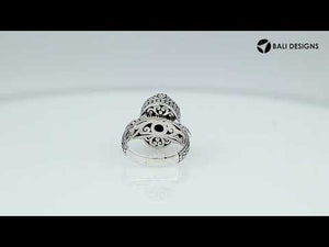 Sterling Silver Black Onyx Quartz Oval Shape Ring With Balinese Engraved Band