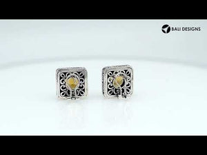 Square Sterling Silver Citrine Quartz Omega Clip Earrings