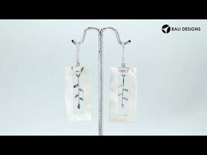 Sterling Silver Mother Of Pearl Rectangular Earrings With Leaf Vine Design And Earwire Lock For Wholesale Buyers
