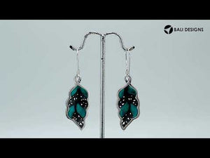 Turquoise Shell Leaf Filigree Silver Earrings For Wholesale
