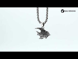 Sterling silver fish pendant with Turquoise Shell inlay and Balinese detailing – wholesale jewelry