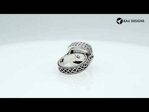 Sterling Silver Mystic Quartz Cushion Designer Ring With Textured Band, Mirror Polished Oxidized Finish