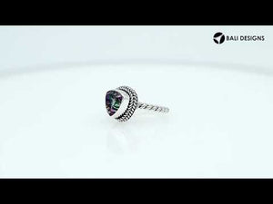 Wholesale 925 sterling silver ring with Mystic Quartz Triangle, twisted rope band, handcrafted in Bali.