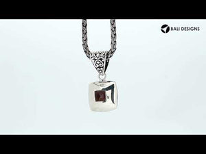 Sterling Silver Smoky Quartz Cushion Rope Pendant With Ornate Balinese Bail