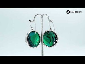 Round Abalone Shell Silver Earrings With Filigree Border