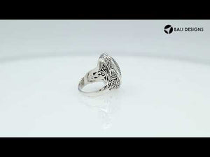 Sterling silver Balinese design oval shape ring with Black Onyx stone