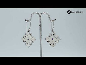 Silver Cross Earrings With Amethyst Quartz Stone