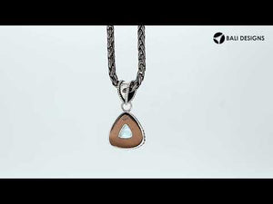 Sterling Silver Trillion Blue Topaz Quartz Pendant with rope bezel handcrafted in Bali