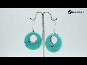 Sterling Silver Turquoise Shell Round Hoop Drop Earrings