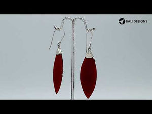 Sterling Silver Leaf Earrings With Red Coral