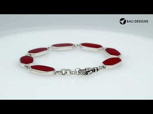 Silver Bracelet With Red Coral And Lobster Lock In 925 Sterling Silver For Wholesale