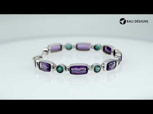 Wholesale sterling silver bracelet with Green Quartz and Amethyst Quartz handcrafted in Bali