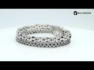 Sterling silver woven chain bracelet with bold handcrafted Bali detailing and a secure push lock clasp designed for high-quality wholesale jewelry collections.