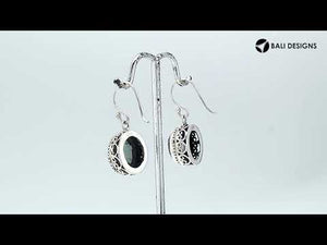 Sterling Silver Mystic Quartz round hook earrings with ornate Balinese frame handcrafted in Bali