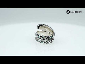 Sterling Silver Dragon Wrap Ring With Mother Of Pearl Inlay And Polished Finish