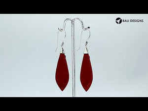 Red Coral Shell Silver Leaf Drop Earrings