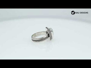 Sterling silver Turquoise Shell cushion ring with braided rope border, handcrafted wholesale jewelry from Bali