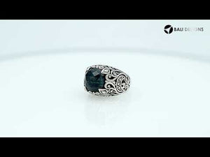 Sterling Silver Balinese Scroll Pattern Ring With Sapphire Quartz