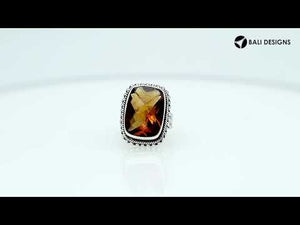 Wholesale sterling silver ring with cushion-cut Citrine Quartz and Balinese beaded detailing, handcrafted in Bali.