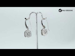 Wholesale sterling silver cushion Rainbow Moonstone hook earrings with ornate silver detailing