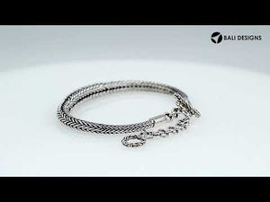 Wholesale sterling silver bracelet with a 6MM round woven Balinese chain, detailed oxidized texture, polished highlights, and a secure toggle lock ideal for catalogs and bulk orders.