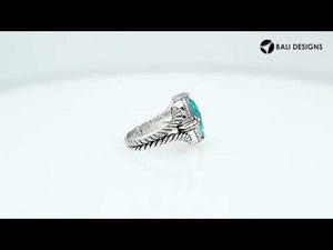 Sterling Silver Blue Topaz Quartz Oval Rope Design Heritage Ring With Balinese Craft Detailing.