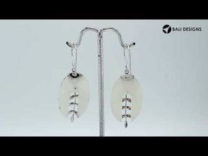 Mother of Pearl oval earrings with silver leaf design