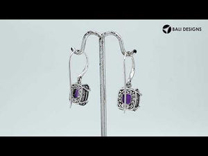 Sterling Silver Round Amethyst Quartz Earrings With Sculpted Scroll Prongs Handcrafted In Bali