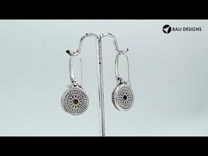 Wholesale sterling silver earrings with round Mabe Pearl and handcrafted metal detailing.